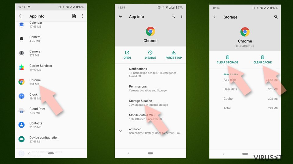Clear Chrome cache and and data Android