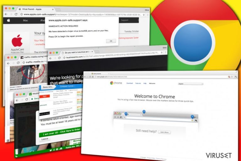 Eksempler på annnoser som vises av Chrome adware
