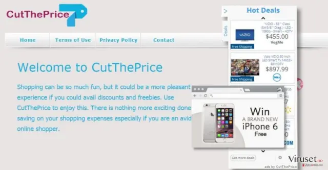 The main page of Cut The Price and its ads