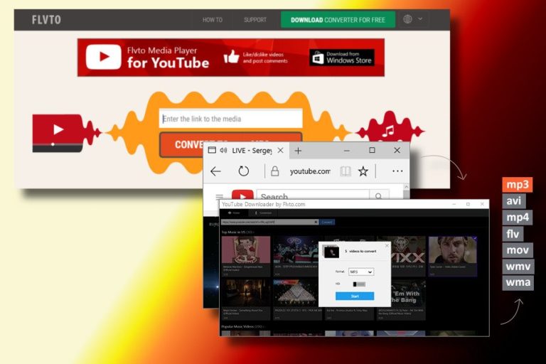 Eksempel på Flvto Youtube Downloader-viruset