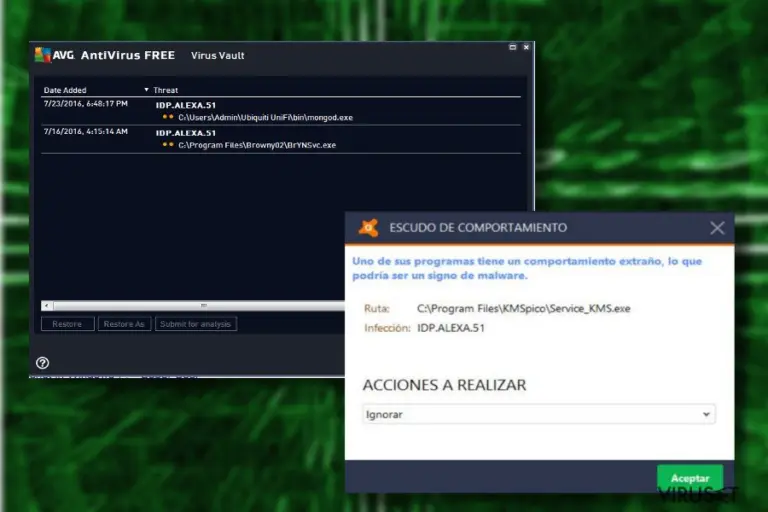 Showing idp.alexa.51 detected by AVG