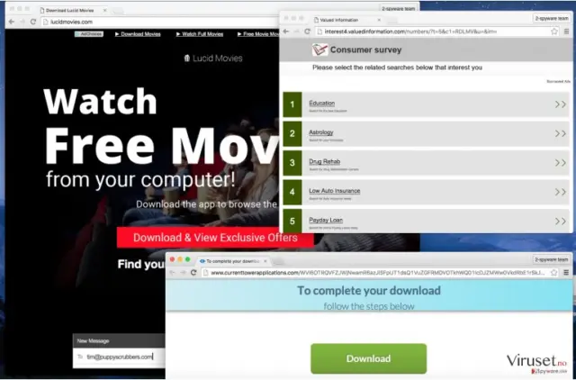 Pop-up windows come up even from official website of Lucid Movies virus