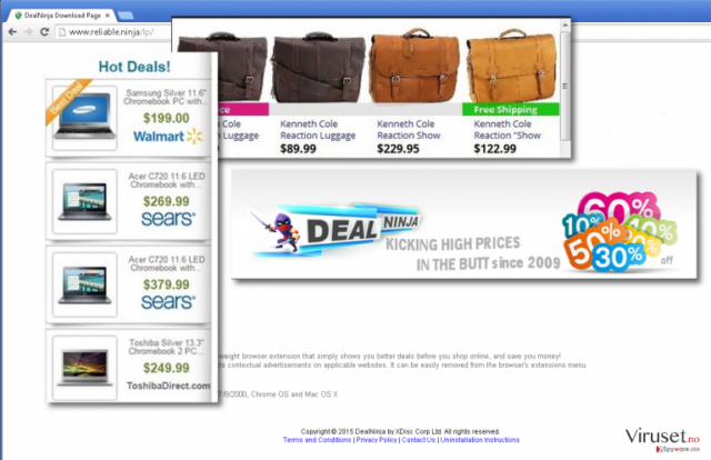 Feraturing DealNinja download page covered with ads