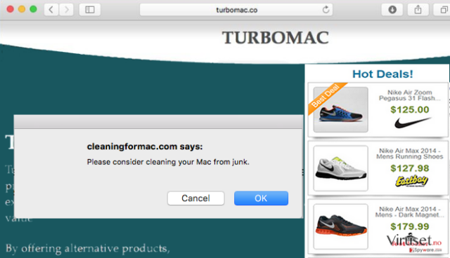 The official site of TurboMac virus and its ads